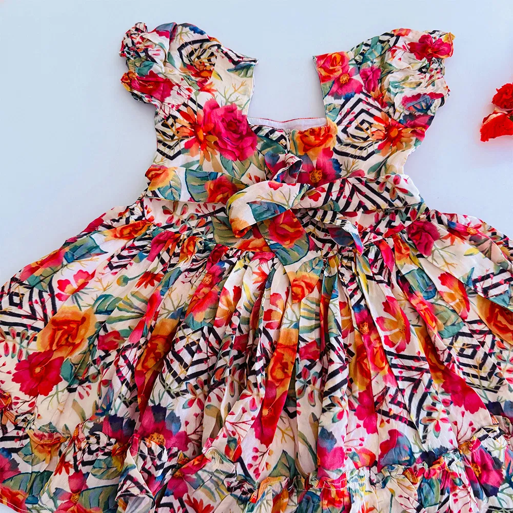 Floral Frock in Natural Crepe