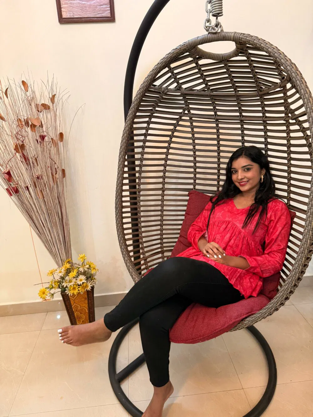 Flame red flared short kurti